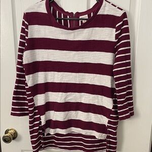 Merona Maroon and White Striped Long Sleeve Top